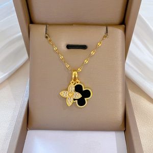 2 pendants black clover flowers gold necklace